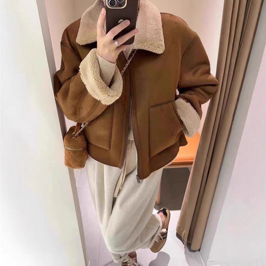 American Retro Motorcycle Jacket | Warm Short Lapel Vintage Outerwear