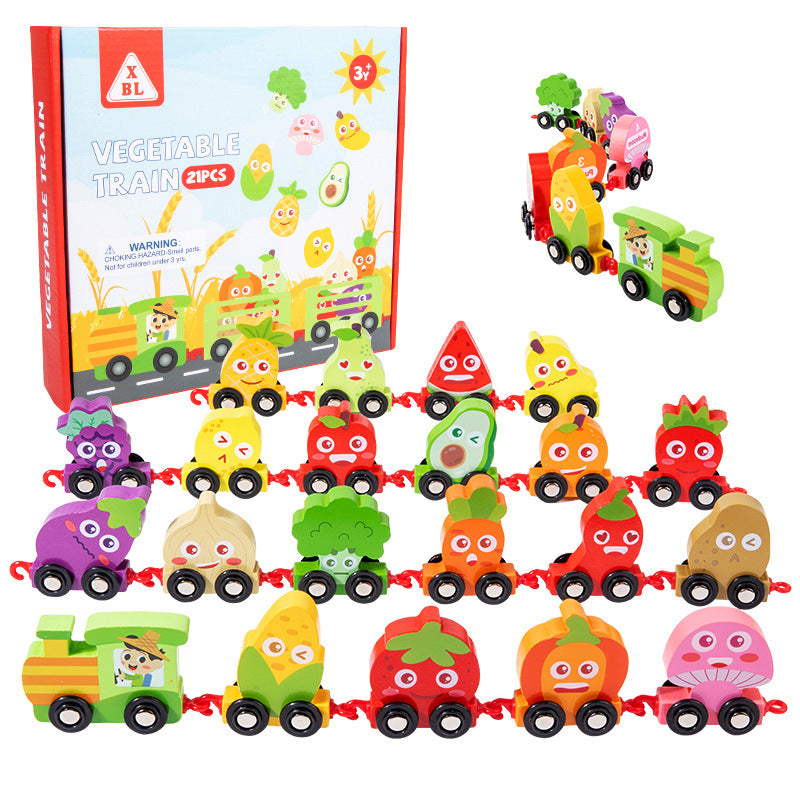 Children's Numbers Fruit And Vegetable Train Toy 1-3 Years Old Boys And Girls Early Education Puzzle Wooden Assembled Haul Train - Ectron Online