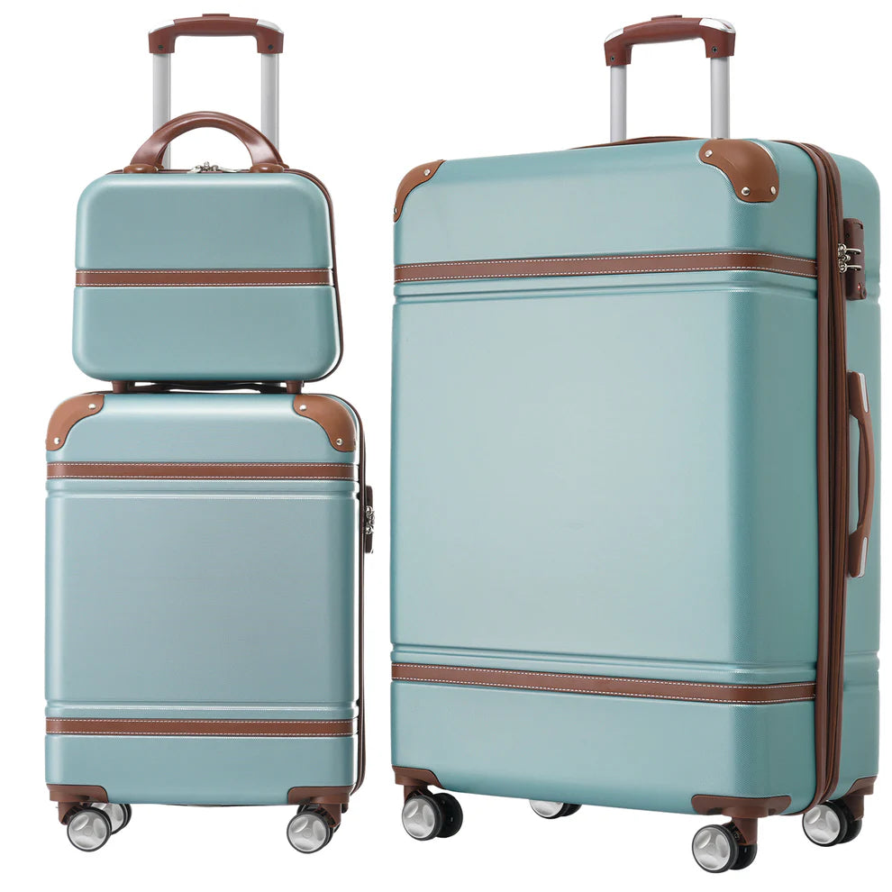 Hardshell Luggage Sets 3 Pieces 20"+28" Luggages and Cosmetic Case Spinner Suitcase with TSA Lock Lightweight,Green - Ectron Online