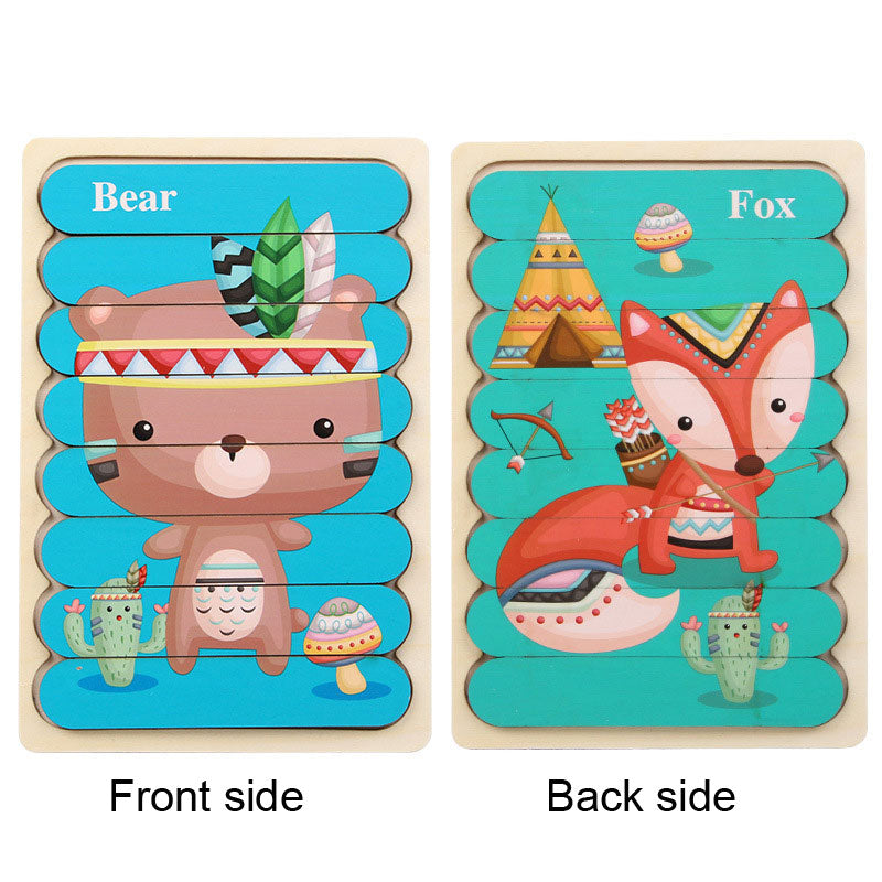 Wooden Creative Strip Puzzle Children's Educational Early Childhood Enlightenment Cognitive Cartoon Animal Puzzle Board Toys - Ectron Online