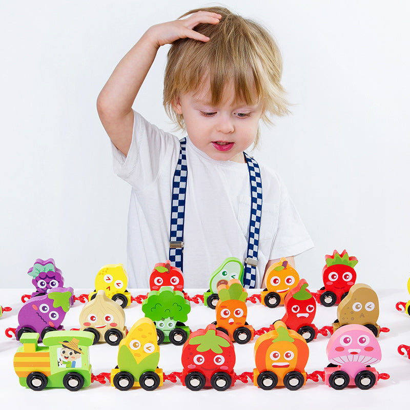 Children's Numbers Fruit And Vegetable Train Toy 1-3 Years Old Boys And Girls Early Education Puzzle Wooden Assembled Haul Train - Ectron Online