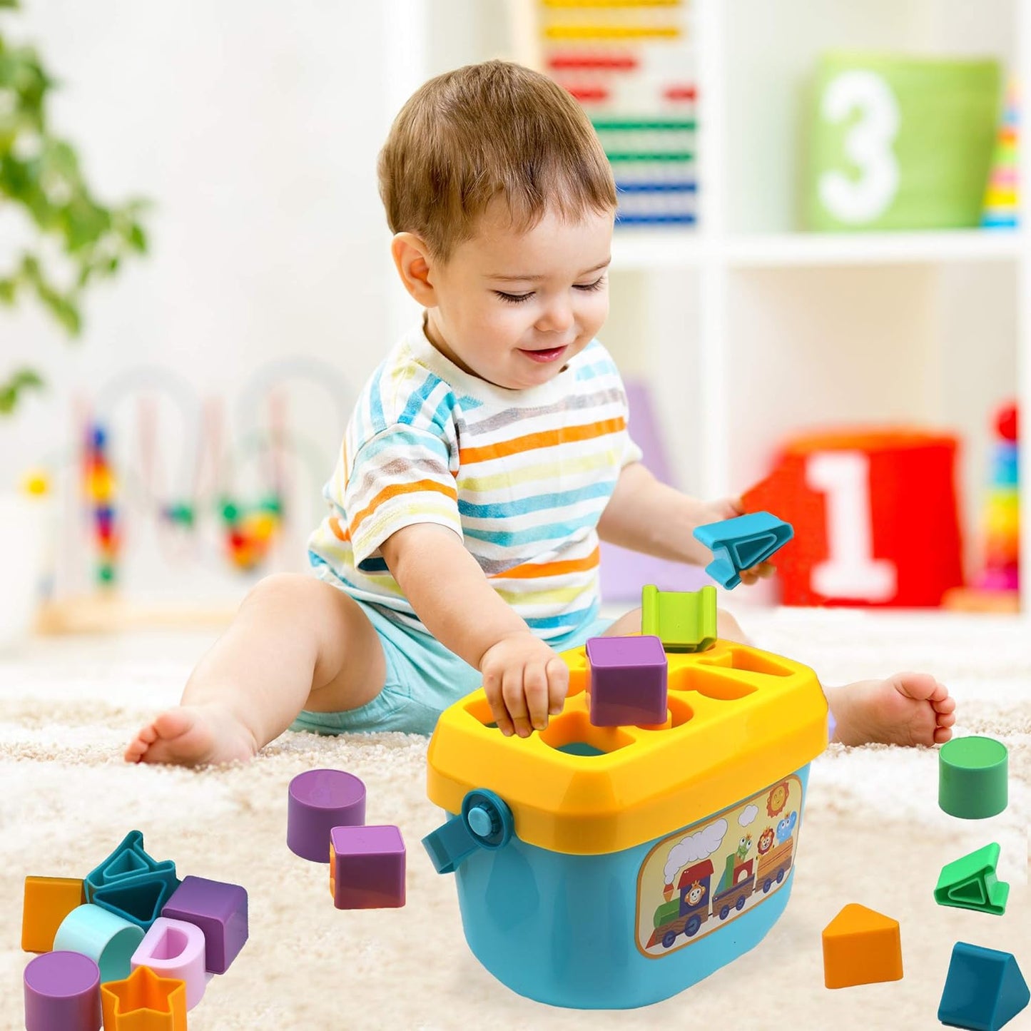 Children's early education letters, colors, cognition, shape matching, geometric building blocks, intelligence box, puzzle toys, portable storage - Ectron Online