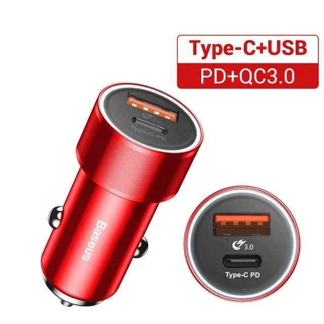 Baseus 36W Dual USB Quick Charge QC 3.0 Car Charger For iPhone USB Type-C PD Fast Charger Mobile Phone Quick Charger Car-Charger - Ectron Online