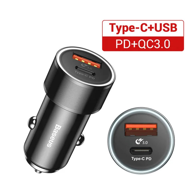 Baseus 36W Dual USB Quick Charge QC 3.0 Car Charger For iPhone USB Type-C PD Fast Charger Mobile Phone Quick Charger Car-Charger - Ectron Online