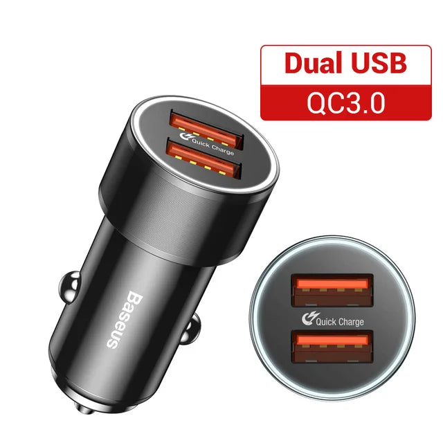 Baseus 36W Dual USB Quick Charge QC 3.0 Car Charger For iPhone USB Type-C PD Fast Charger Mobile Phone Quick Charger Car-Charger - Ectron Online