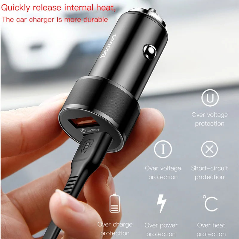 Baseus 36W Dual USB Quick Charge QC 3.0 Car Charger For iPhone USB Type-C PD Fast Charger Mobile Phone Quick Charger Car-Charger - Ectron Online