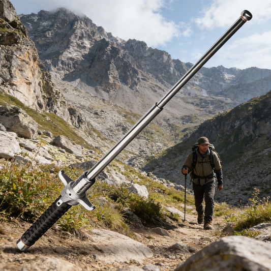 Black 26-inch extendable multifunctional hiking pole with impact-resistant grip for camping and car use