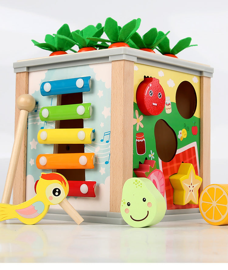 Children's wooden multifunctional treasure box shaped fruit pulling radish insect catching game early education puzzle toy - Ectron Online