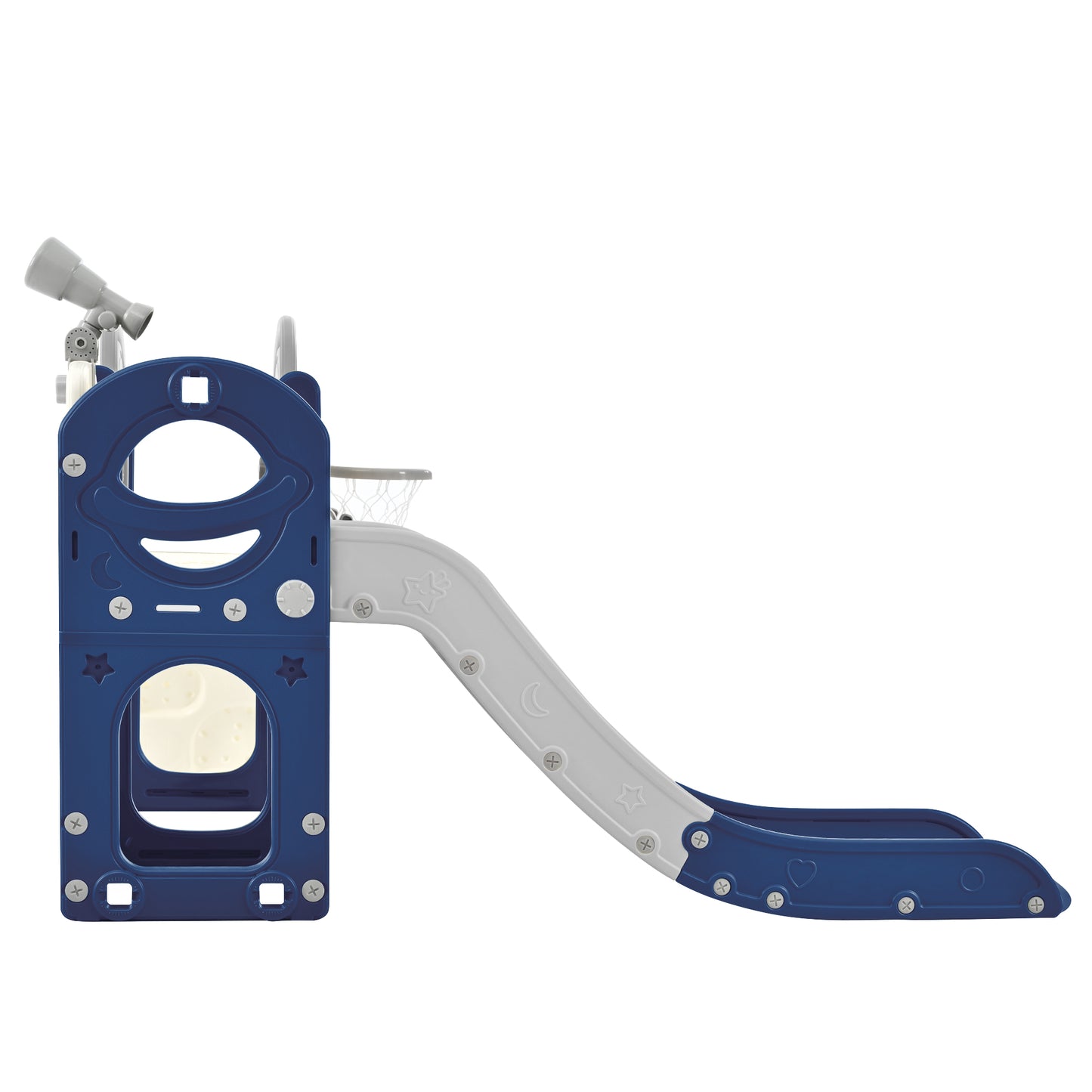 Kids Slide Playset Structure 7 in 1, Freestanding Spaceship Set with Slide, Arch Tunnel Blue+Grey + HDPE - Ectron Online