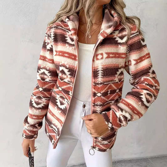 Casual Geometric Pattern Hooded Jacket