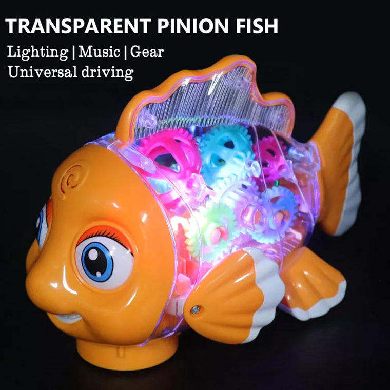 Electrical Universal Driving Walking Animal Toy Plastic Rotating Transparent Pinion Gear Fish with Dazzling Flash Light Music - Ectron Online