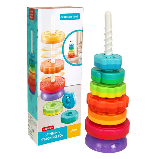 Yi Infant Cognitive Rainbow Rotating Tower Toy Geometric Ferrules Folding Joyful Rotating Tower - Ectron Online