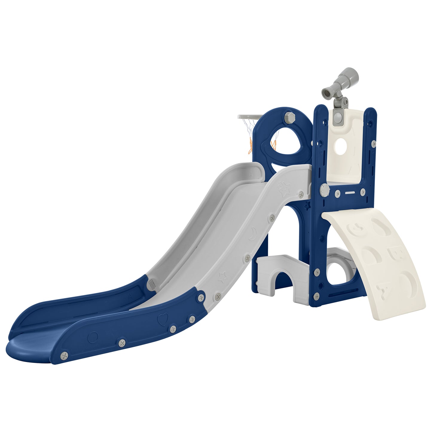 Freestanding Spaceship Set with Slide, Telescope and Basketball Hoop, Golf Holes for Toddlers, Kids Climbers Playground - Ectron Online