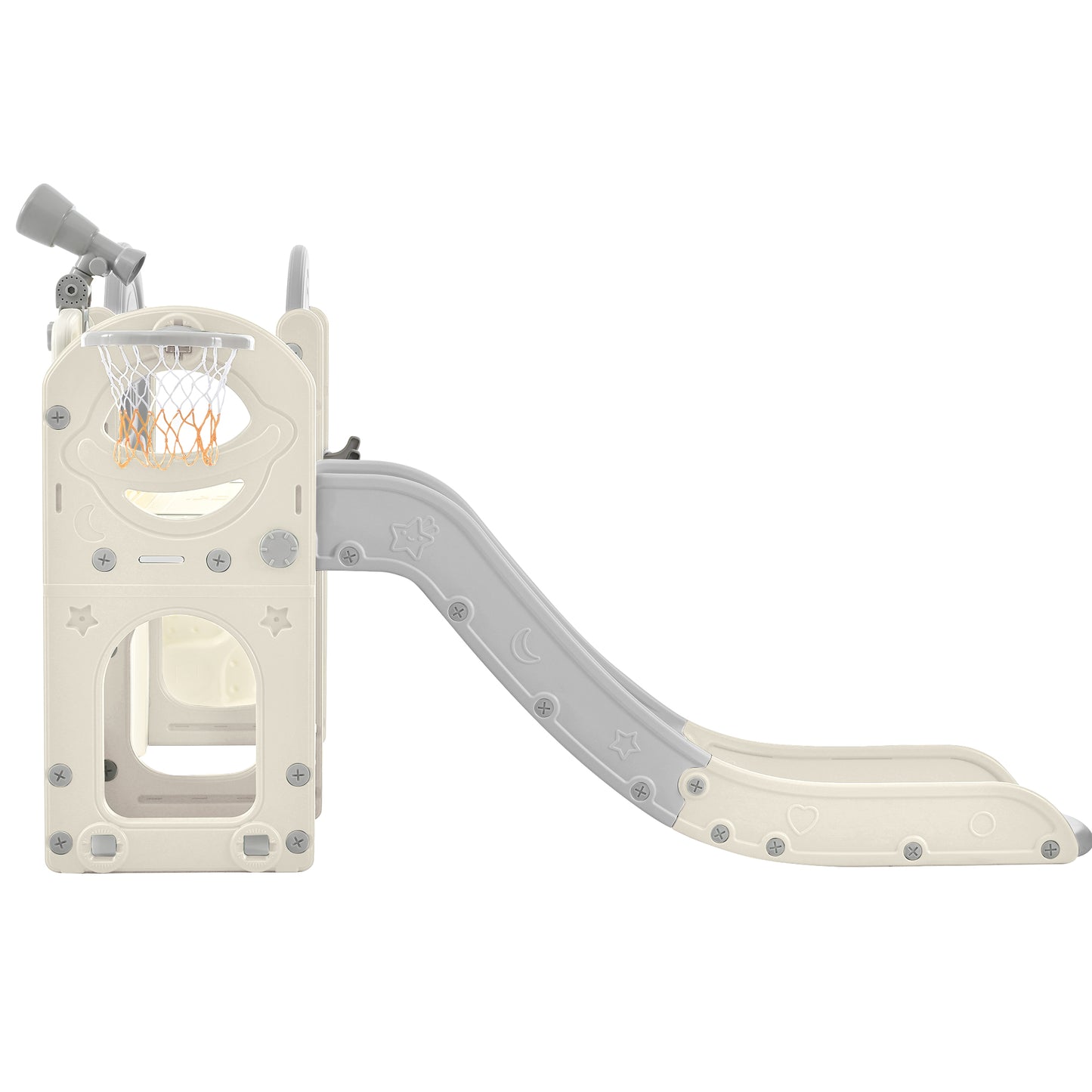 Kids Slide Playset Structure 7 in 1, Freestanding Spaceship Set with Slide, Arch Tunnel Grey+White + HDPE - Ectron Online