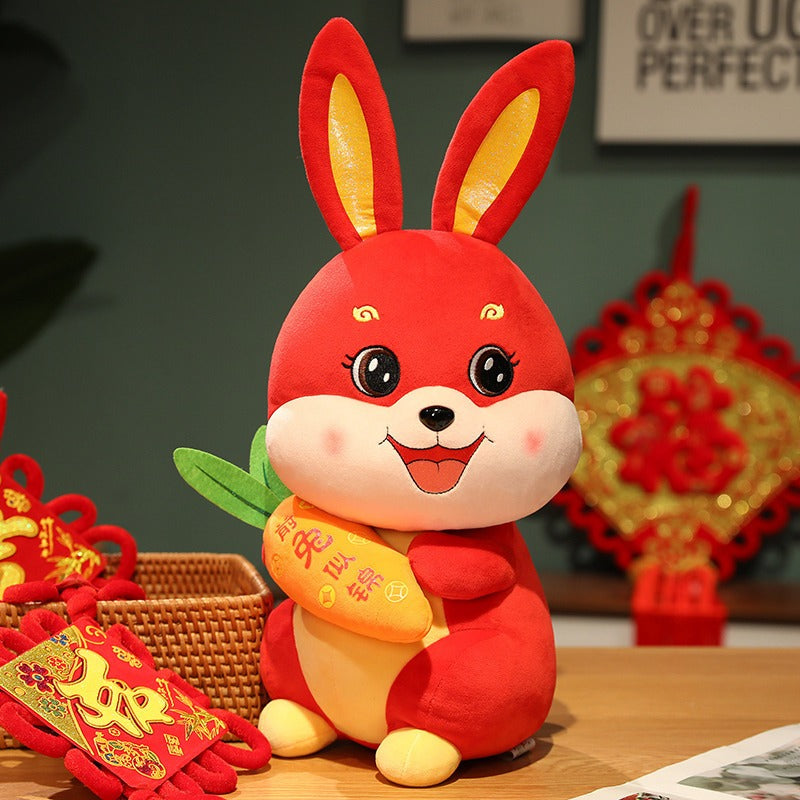 Hold Radish Rabbit Doll Rabbit Year Mascot Open Door Red Plush Toy Activities Gifts - Ectron Online