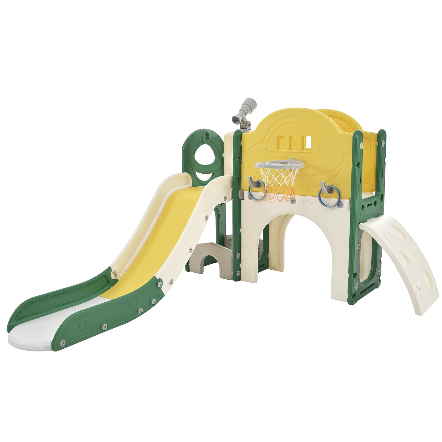 Kids Slide Playset Structure 7 in 1, Freestanding Spaceship Set with Slide, Arch Tunnel Yellow + HDPE - Ectron Online
