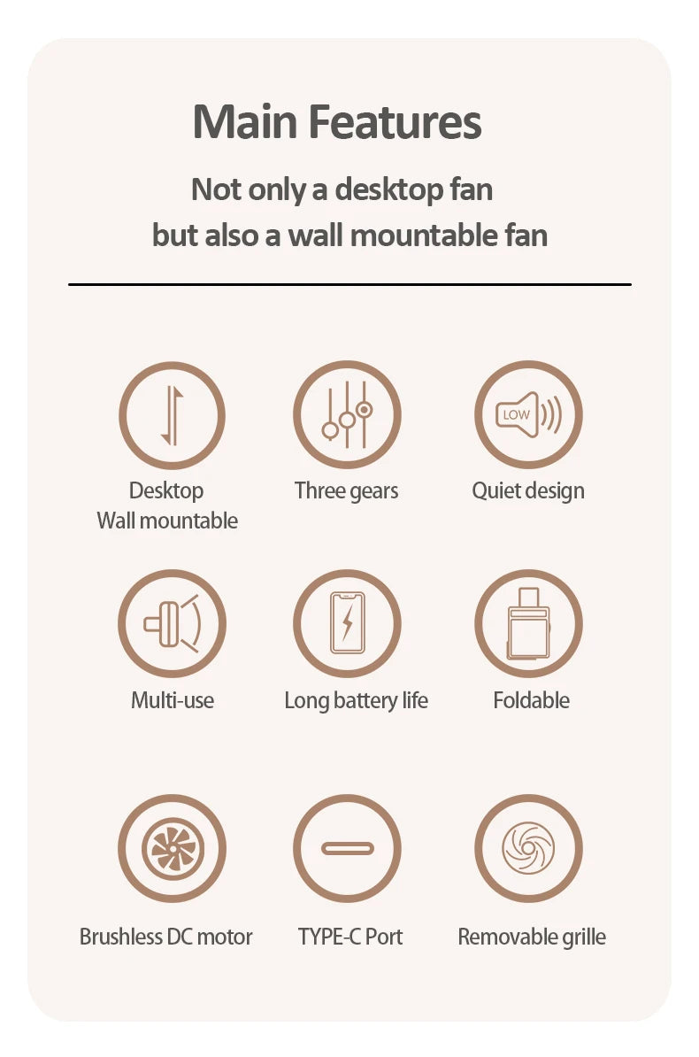 Best Sellers 2IN1 Folding Desktop Fan Portable Air Conditioner Wall Mounted Fan Rechargeable With 3 Gears for Home Office - Ectron Online