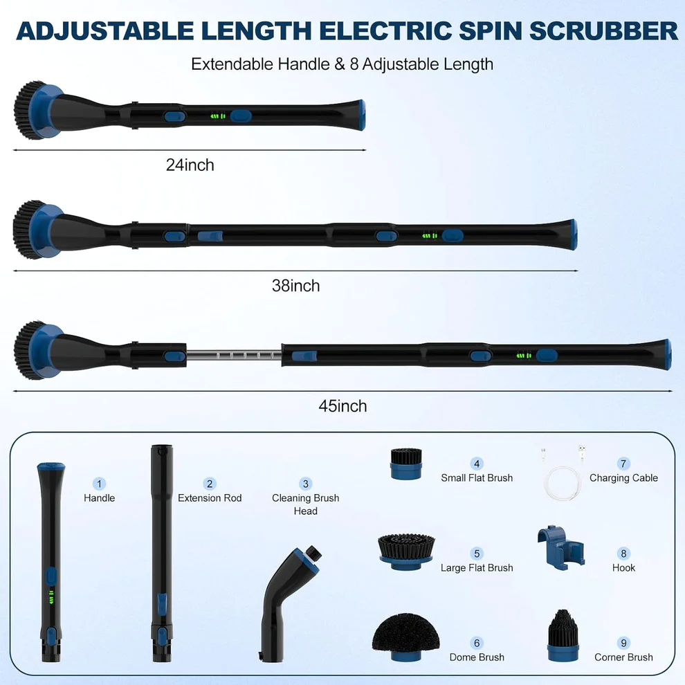 Electric Spin Scrubber, Cordless Cleaning Brush With 4 Replaceable Brush Heads And Adjustable Extension Handle Power Shower Scrubber For Bathroom, Kitchen, Tub, Tile, Floor - Ectron Online