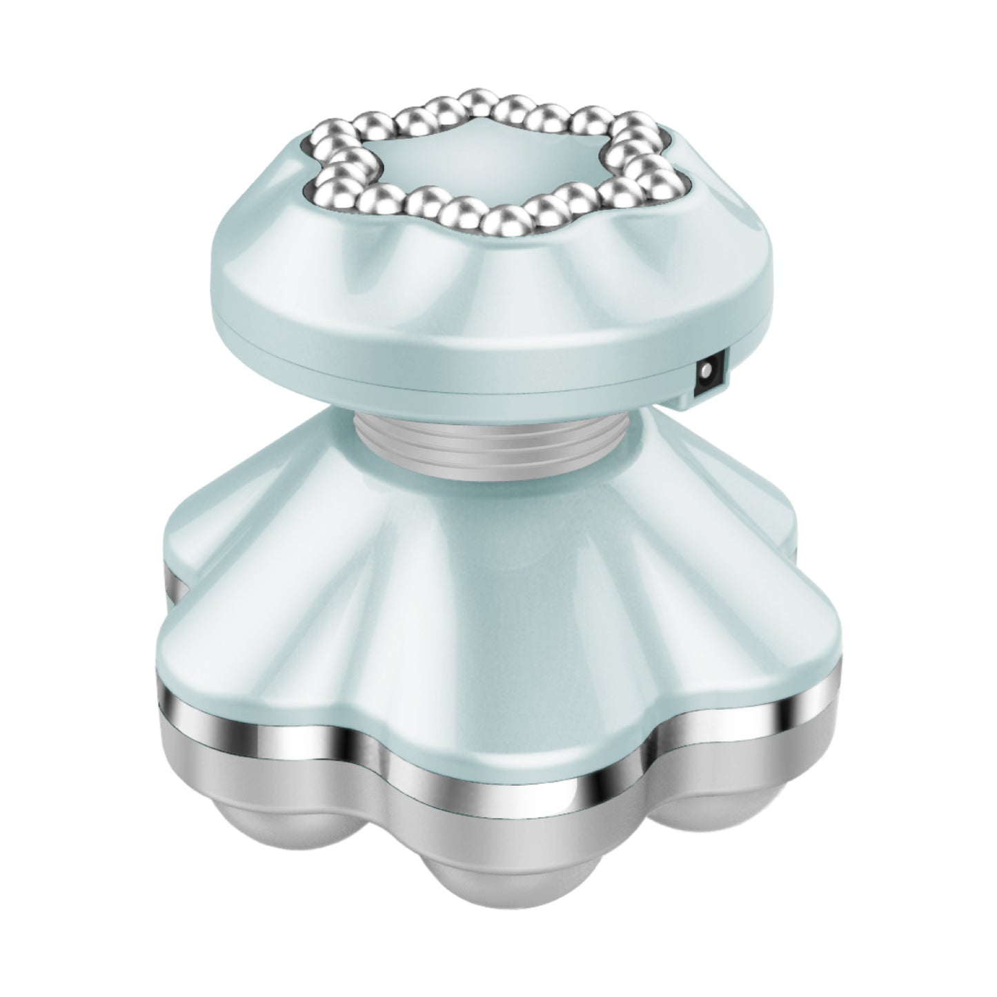 Light blue and silver device on a white background