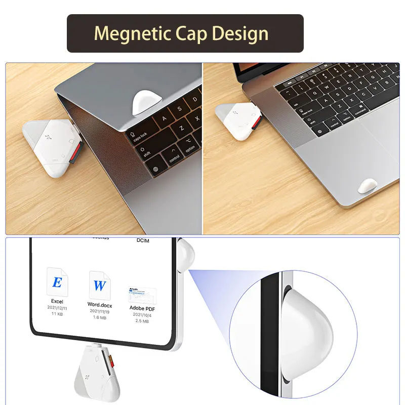 3 In 1 Memory Card Reader With Triangle Magnetic Cap Support TF/SD For PC Laptop MacBook Smart Phone - Ectron Online