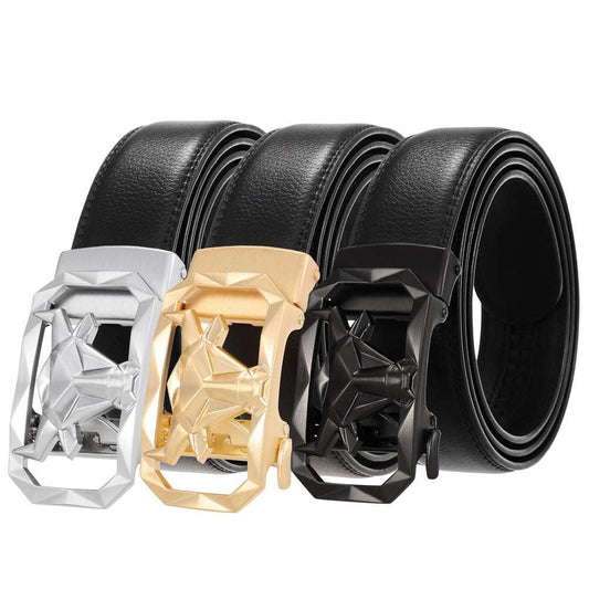 Fashion Men's Leather Belt Alloy Automatic Buckle in three colors with sleek automatic buckles.