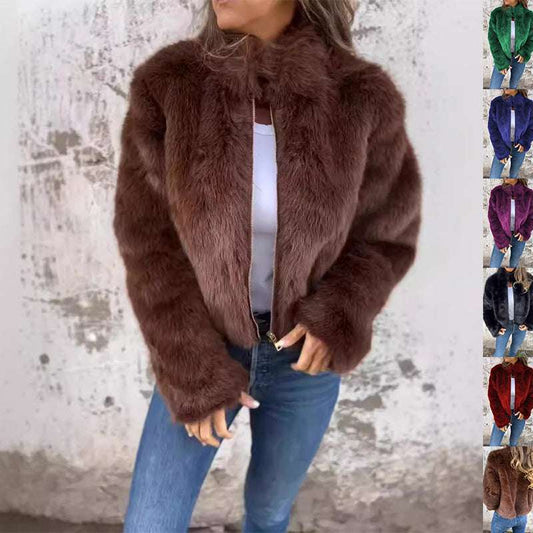 Fashion Stand Collar Plush Jacket