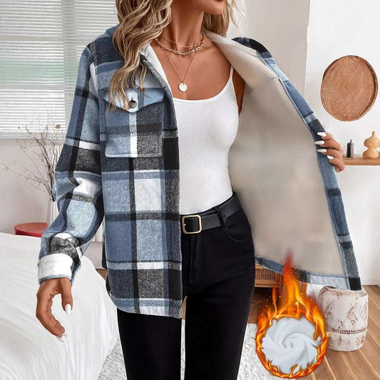 Loose Plaid Hooded Jacket - Autumn & Winter Casual Style Autumn And Winter Loose Long Sleeve Casu | Ectron Online