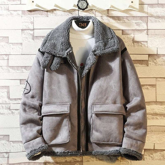 Men's Thick Leather-Look Lapel Jacket