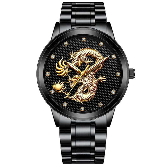 Men's Embossed Golden Dragon Quartz Watch New Men's Embossed Golden Dragon Playing | Ectron Online