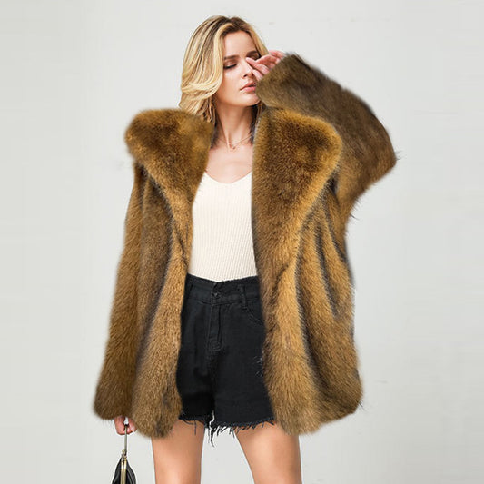 Mid-Length Faux Fur Coat Fur Mid-length Coat Suit Warm Fur Coat | Ectron Online