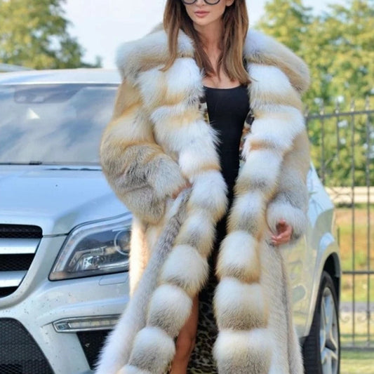 Mid-Length Hooded Faux Fur Coat