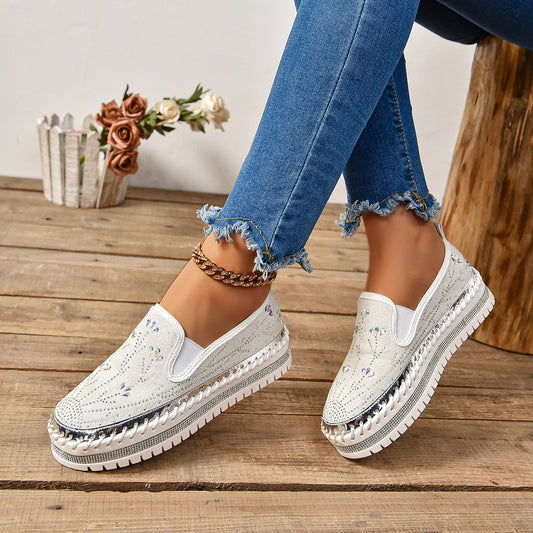 Casual Sneakers Slip-on Rhinestone Platform Thick Bottom Shoes
