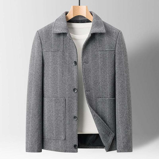 Middle-Aged Men's Slim Woolen Jacket - 3D Lapel Design Middle-aged Men Slim Lapel Woolen Jacket | Ectron Online