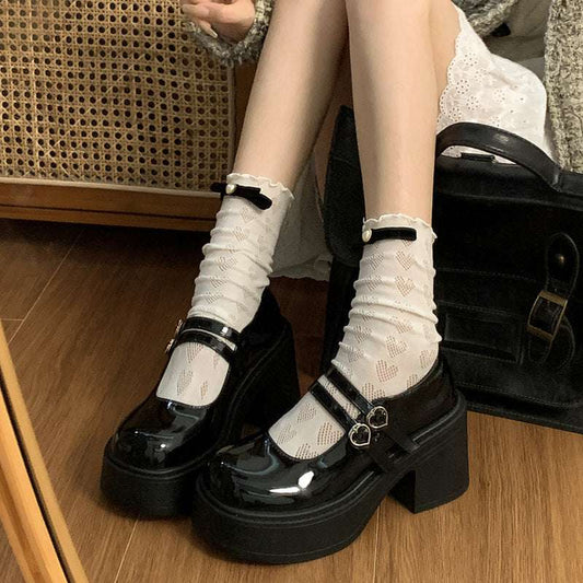 Thick Bottom Round Toe Leather Shoes Women's All-match