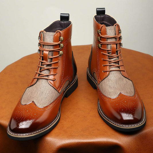 New British Men's High Top Color Blocked Leather Shoes