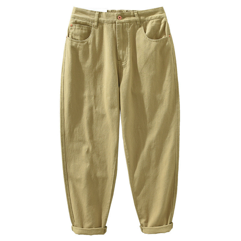 Casual Straight Trousers Trendy Retro Elastic Waist Men's Pants Loose Cargo Style Pants