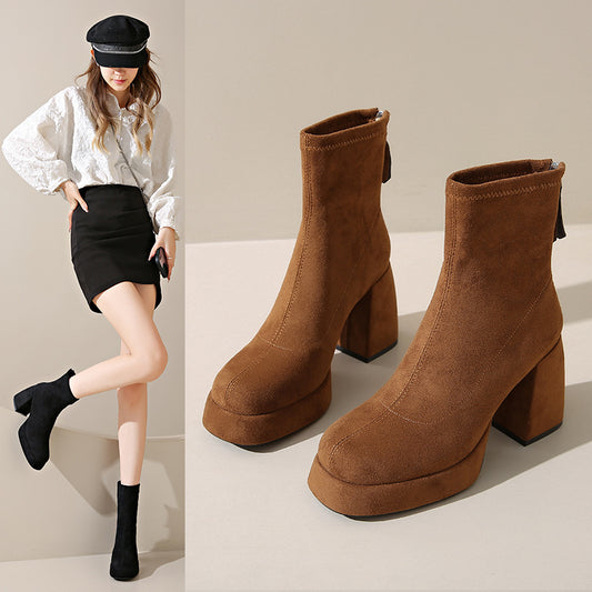 Elegant Suede Mid-Calf Boots - Back Zipper Design Fashion Back Zipper Suede Women's Fashio | Ectron Online
