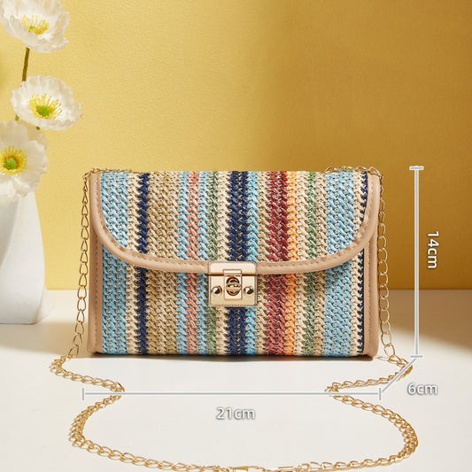 Woven Rainbow Fashion Crossbody Chain Square Bag