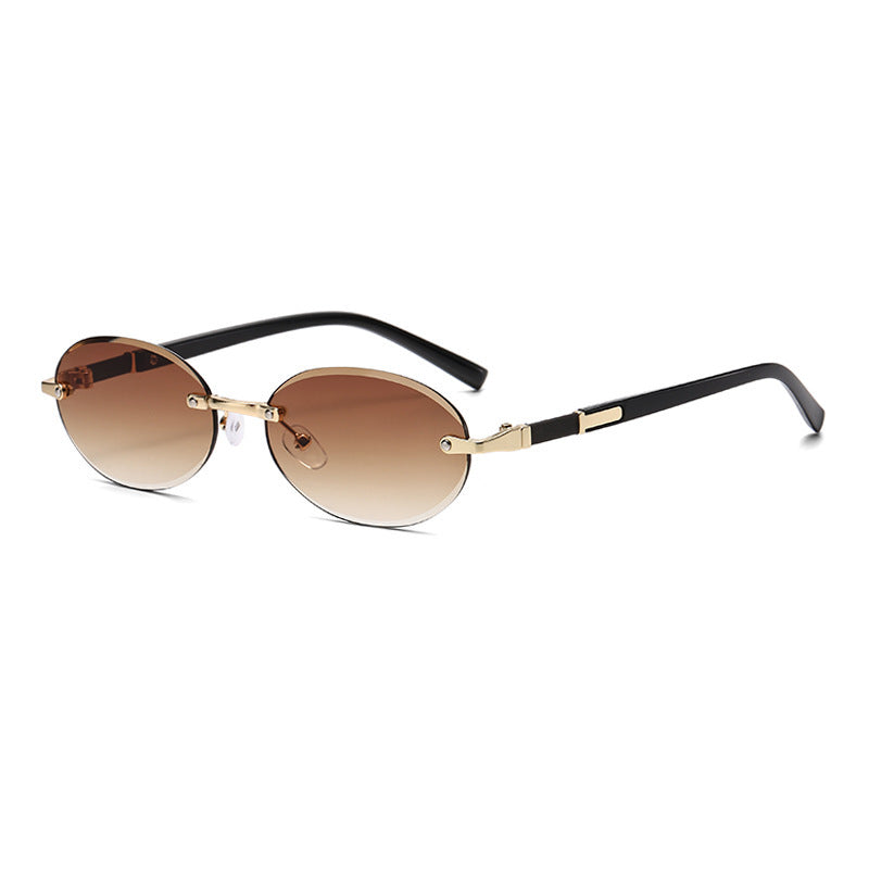 Trimming Oval Frame Sunglasses Frameless Hot Girl Sunglasses