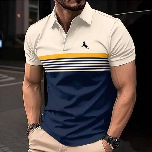Men’s Striped Golf Shirt – Casual Color Block Sports Collar Tee Men's Casual Striped Color Block Design | Ectron Online