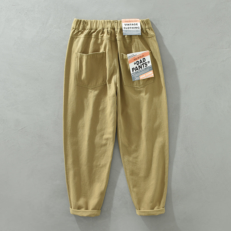 Casual Straight Trousers Trendy Retro Elastic Waist Men's Pants Loose Cargo Style Pants