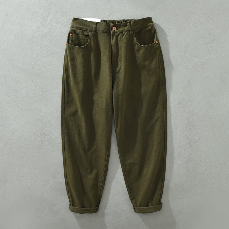 Casual Straight Trousers Trendy Retro Elastic Waist Men's Pants Loose Cargo Style Pants