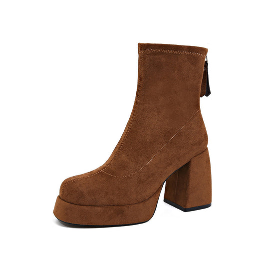 Elegant Suede Mid-Calf Boots - Back Zipper Design Fashion Back Zipper Suede Women's Fashio | Ectron Online