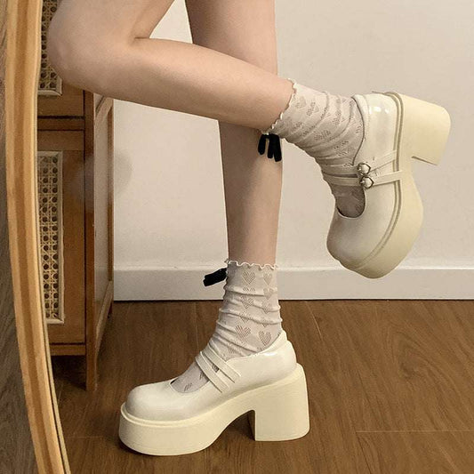 Thick-Soled Round Toe Leather Women's Shoes Thick Bottom Round Toe Leather Shoes Wom | Ectron Online