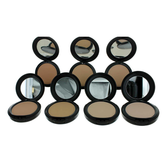 MAC powder foundation compact set with multiple shades, round mirrored cases