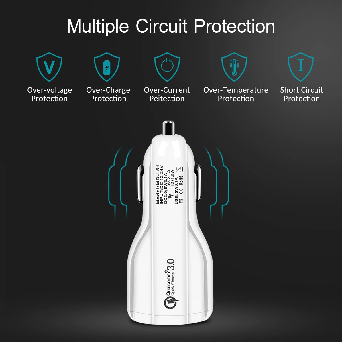 QC Quick Charge 3.0 Dual Car Charger Adapter Auto Mobile Phone Charger - Ectron Online