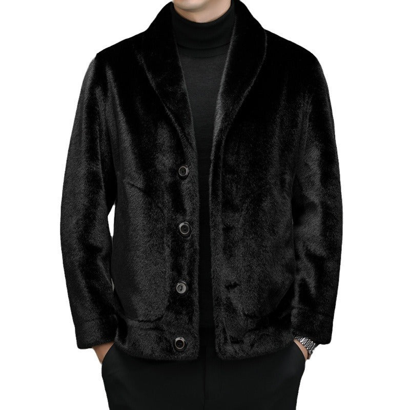 Reversible padded coat in dark color, button-front with stand collar and flap pockets