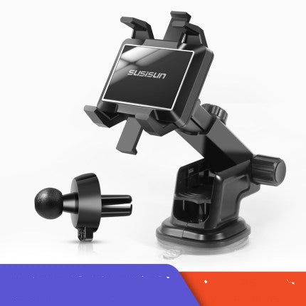Phone holder with air vent and dashboard mount on a white background