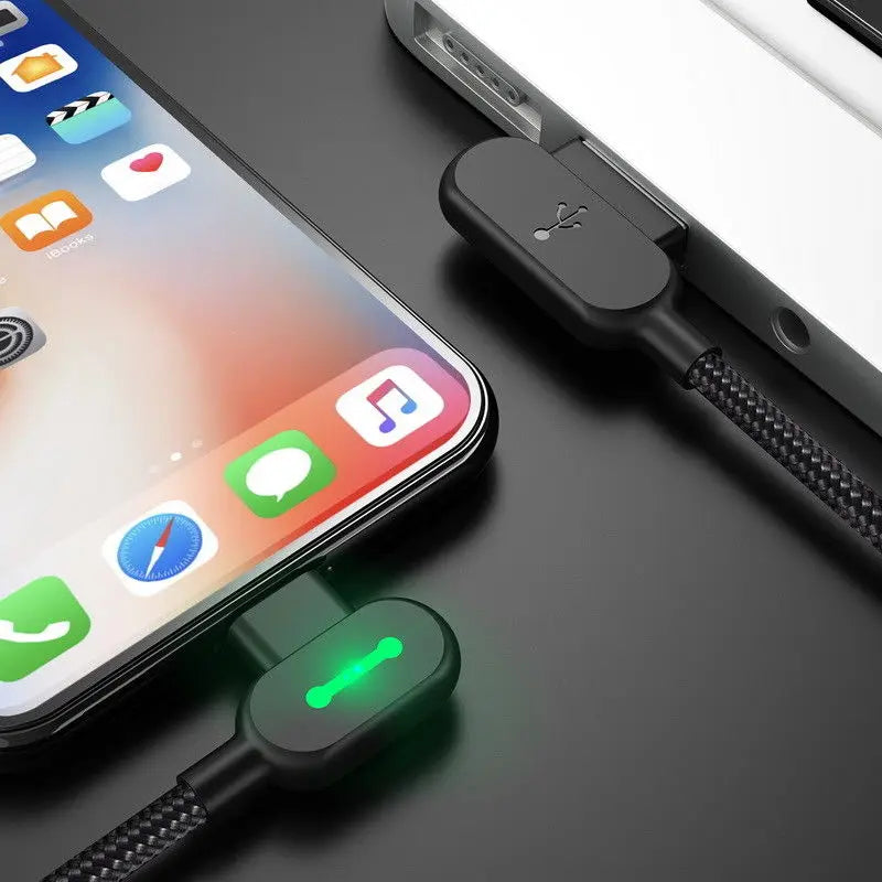 Type C Double elbow with light data cable for Samsung S8 Fabric Woven Charging Line for Huawei Mate 10 Data Cable - Ectron Online
