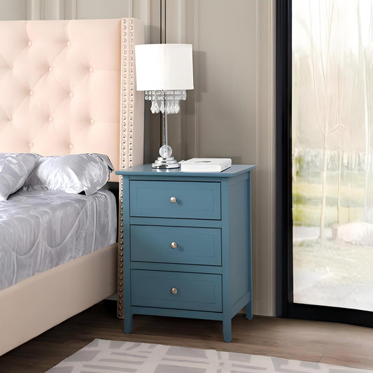 Vibrant teal accent nightstand with a modern minimalist design, perfect for bedside storage in a contemporary bedroom.